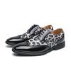Fashion Men Big Size Leopard Print Formal Lace-Up Brogue Shoes Wedding Groom Business Dress Shoes Comfortable Leather Wedding Party Shoe