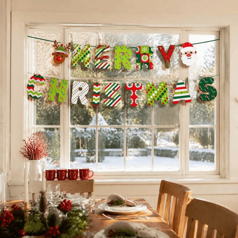 Paper Christmas Flag Cartoon Print Christmas Bunting Banners  Outdoor Indoor