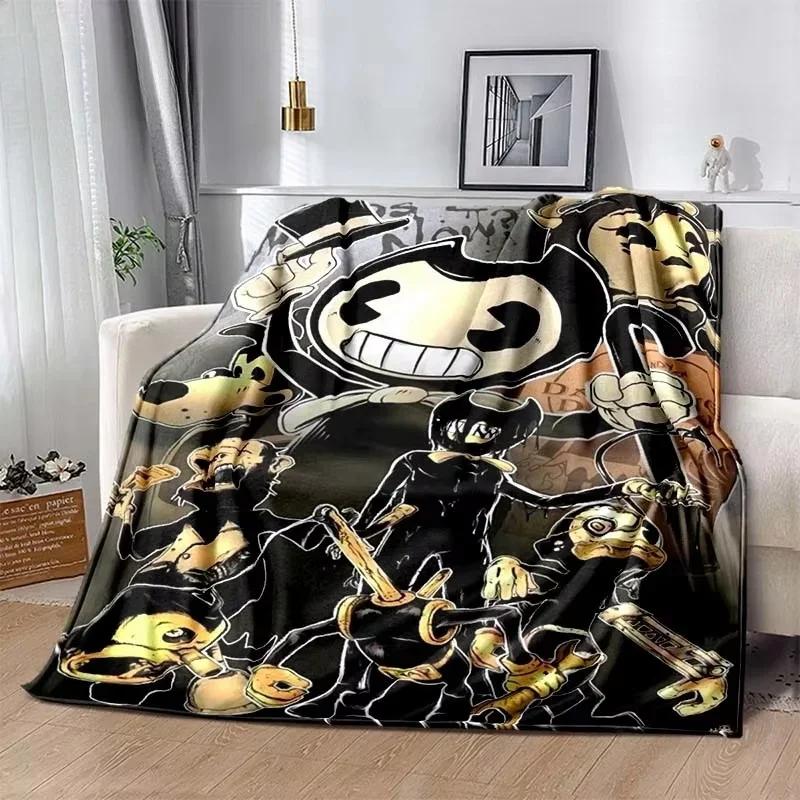 D Print Bendy the Ink Machine Flannel Blanket Soft Comfortable for Bedroom Living Room Sofa Beds Home Decor Textiles