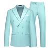 Men's Double-Breasted Light Green Suit - Large Size, Two-Piece, Solid Color, Chic Design