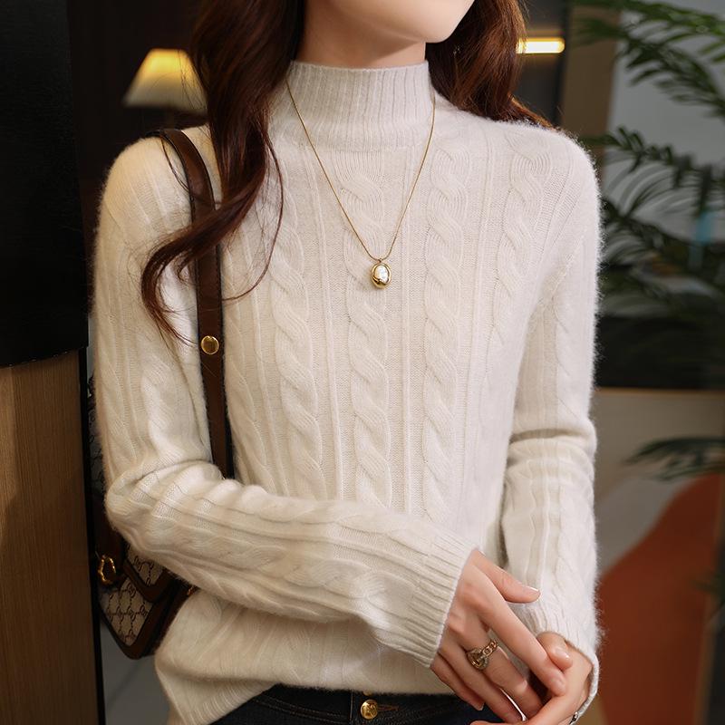 Four-Strand Thick Cable Knit High-Neck Cashmere Sweater - Slim-Fit, Soft and Smooth Women's 2025 Autumn/Winter Collection.