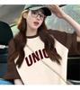 2025 Summer New Loose Casual Color Contrast Splicing Letter Printed Short-sleeved T-shirt for Women