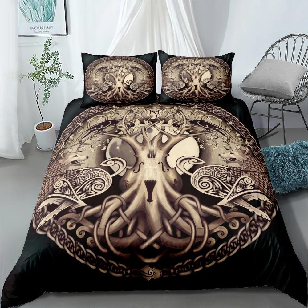 Viking Printed Duvet Set Ancient Myth Themed Bedding Set Three-Piece Set