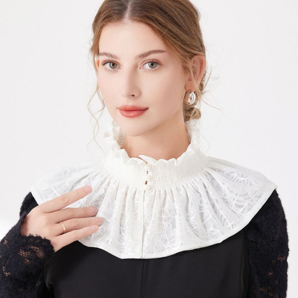 Womens Stand Ruffles Fake Collar Removable Detachable Shoulder Wraps Shawls Detachable Collar Clothing False Collar Cape