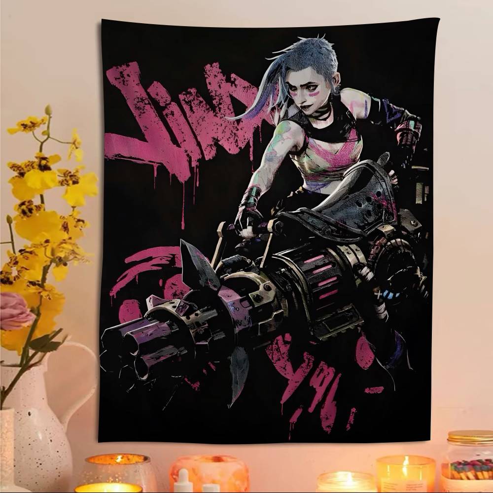 Arcane Jinx Cartoon Anime Game Printed Large Wall Tapestry Wall Hanging Decoration for Household Dorm Decor Blanket