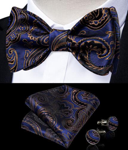 Мужской шелковый галстук-бабочка, регулируемый синий галстук-бабочка, набор запонок с цветочным принтом пейсли