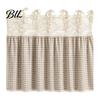 Decorative Fabric Oven Handle Wrap Farmhouse Stove Skirt, Plaid Crochet Lace Curtain, Easy Install Strap Shade Skirt Curtain with Ties for Cottage