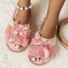 Warm Bowknot Decor Slippers, Casual Open Toe Plush Shoes, Comfortable Indoor Home Slippers