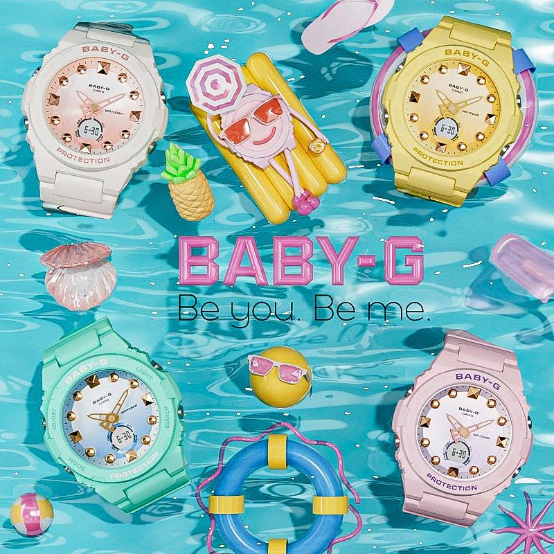 Casio Женские часы Baby-G, аналоговые, ударопрочные, кварцевые, с resin-браслетом, водонепроницаемость 100 м, BGA-320-3A