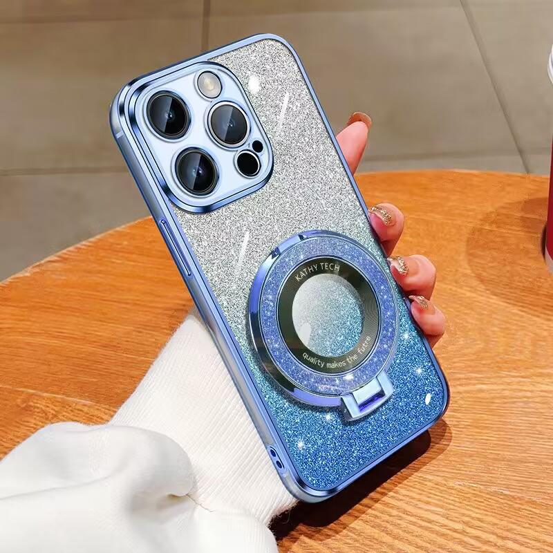 Подходит для iPhone16proMax Чехол для мобильного телефона с блестками Магнитный держатель Apple 15 Градиентный цвет 14 Противоударный защитный чехол