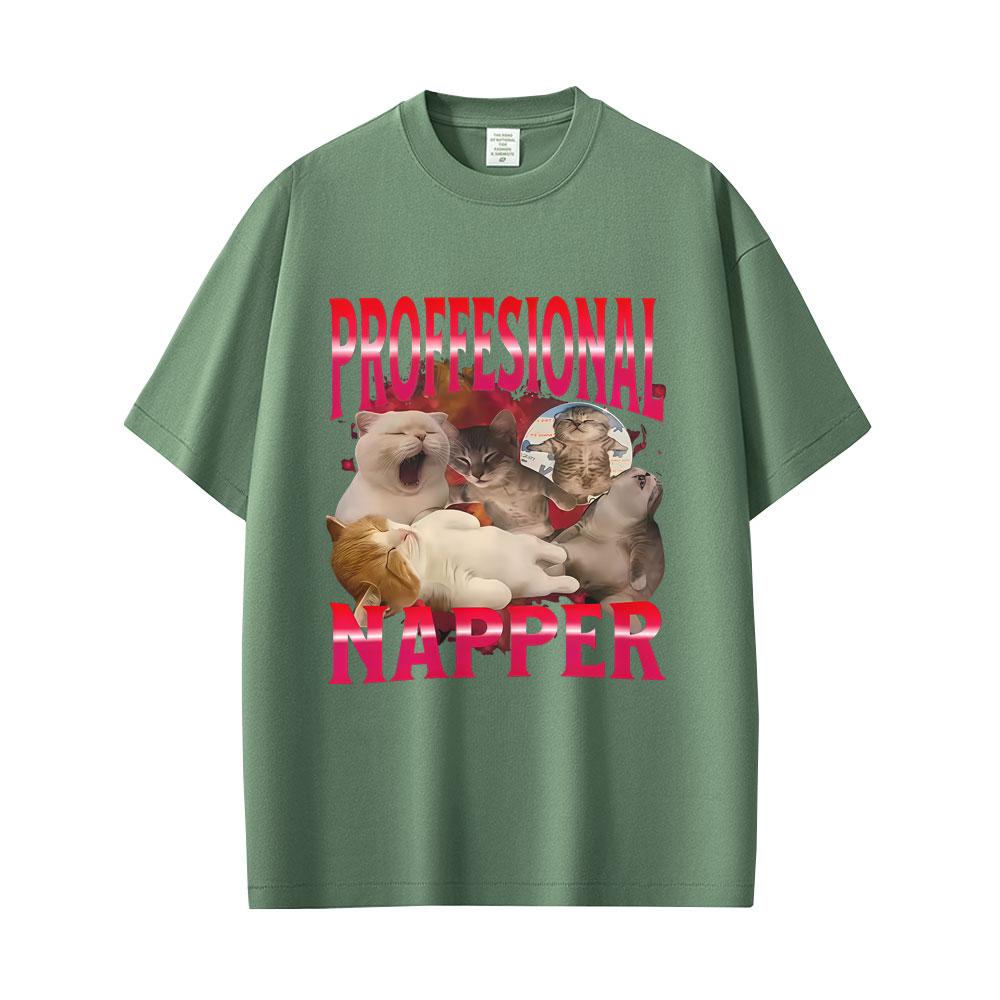 Professional Nap Cat Lover Funny Graphic T-shirt Unisex Women Casual Humor T-shirts Unisex's Cotton Oversized Short Sleeve T Shirts