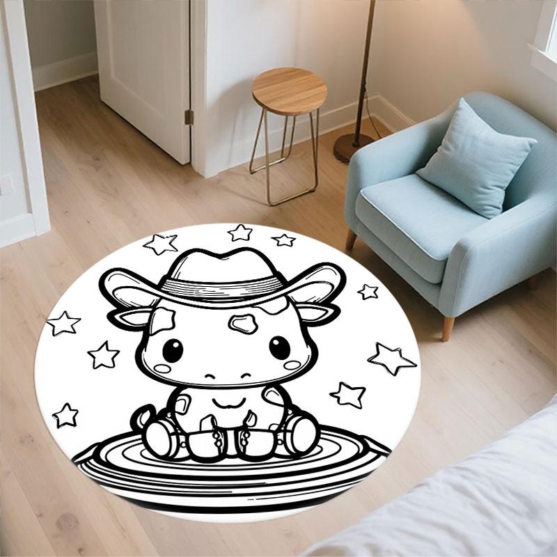 Cartoon Cow pattern round rug,Carpet Rug for Living Room Bedroom Playroom ,Non-slip Floor Mat,Holiday Gifts and Birthday Gifts.