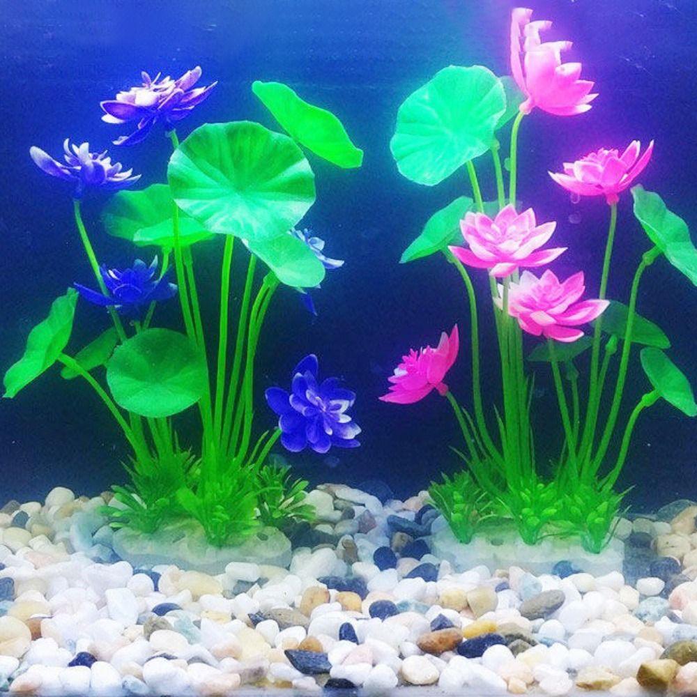 Fake Pink for Fish Tank Decor Plasitc Water Grass Artificial Lotus Aquatic Flower Lotus Ornaments