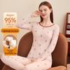 DingGuagua Women's Cotton Antibacterial Round Neck Thermal Underwear Set