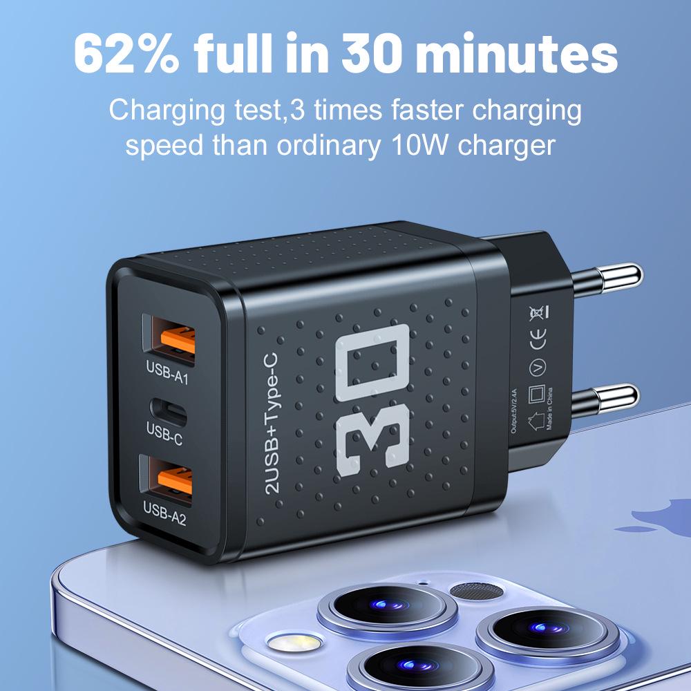 Дорожное зарядное устройство 2,4 А PD+2USB - Штекер США/ЕС/Великобритании