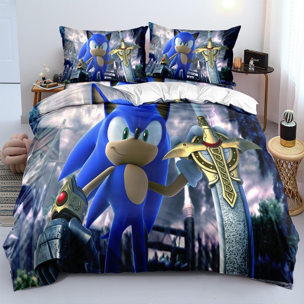Anime S-Sonic Bedding Set Cartoons Hedgehogs Duvet Cover Pillowcase 3D Printed Quilt cover For children Adult boys and girls