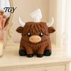Matte Texture Yak Figurine Holder Simulated Highland Tissue Box, Cute Decorative Paper Dispenser, Waterproof Animal Shape Table Ornament PETG Storage
