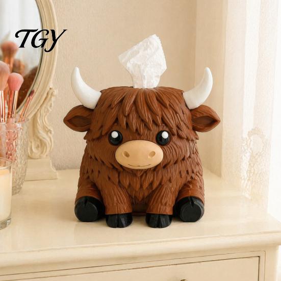 Matte Texture Yak Figurine Holder Simulated Highland Tissue Box, Cute Decorative Paper Dispenser, Waterproof Animal Shape Table Ornament PETG Storage