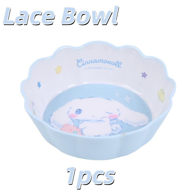 1 шт. Посуда Sanrio Cinnamoroll, мультяшная тарелка для завтрака, защита от падения, защита от ожогов, нескользящая ручка-кружка, ложка, миска, столовые приборы с кружевом