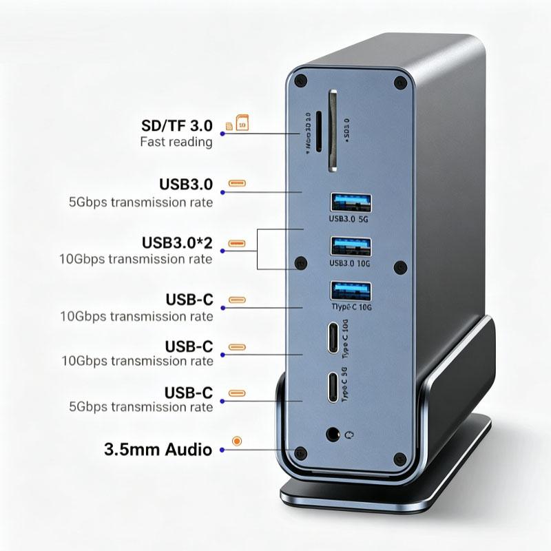 KEBIDU 15-in-1 USB-C Docking Station,Triple 4K Display,100W PD Charging,Gigabit Ethernet,360° Rotatable Detachable Stand USB HUB for Laptop MacBook