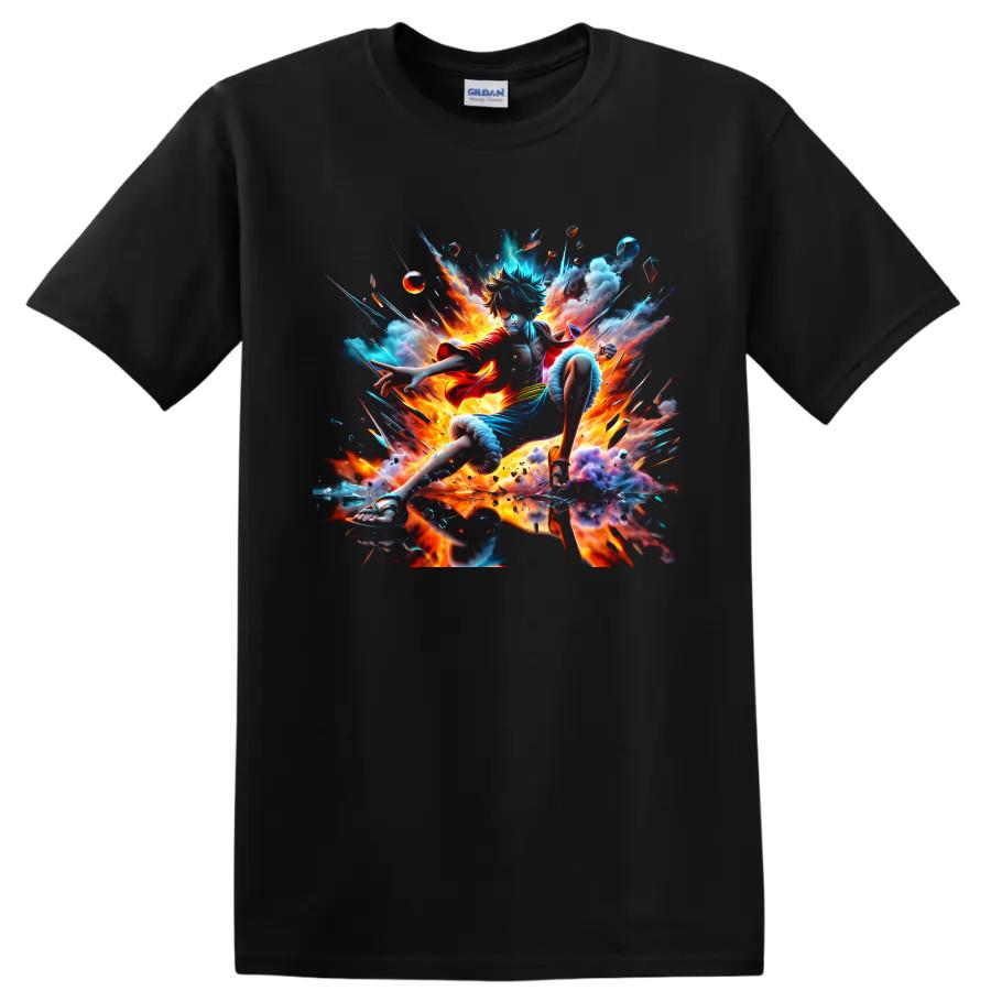 Monkey D Luffy Gear 5 Anime T Shirt w/ Fiery Action Explosion Art Graphic Tee