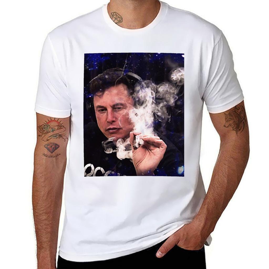 Elon Musk smoking TShirt Basic Simple Casual Short Sleeve Tee