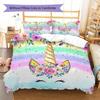 Colorful Uni-horse Pattern Bedding Quilt Set Quilt Cover Pillowcase Home Decoration Gift (1 * duvet cover + 2 * pillowcase, without core)