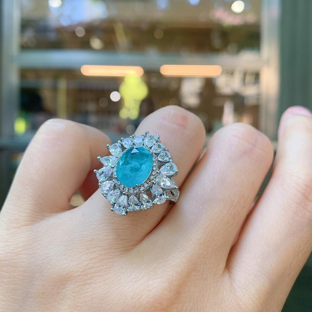 Jewelry Imitation Colored Treasure Ring, Retro Style Ring, Sparkling Diamond-Set Women'S Ring 8 * 10