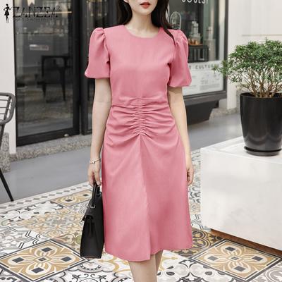 Женское повседневное летнее платье с круглым вырезом и коротким рукавом