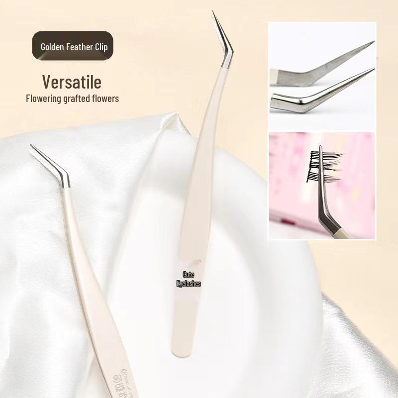 Пинцет Mengjie Shangpin Precision для накладных ресниц - Безопасный золотое перо и зажим-дельфин для начинающего макияжа.