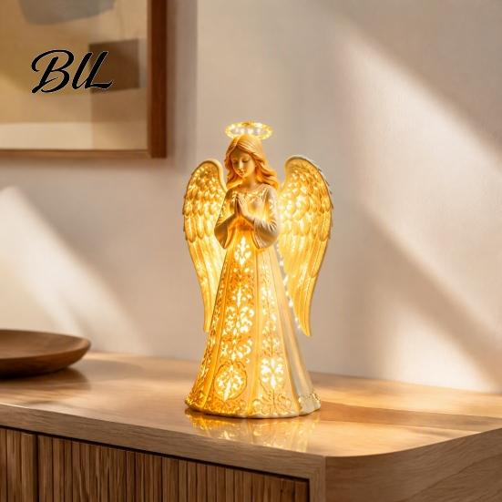 Thoughtful Present for Friends Praying Angel Night Light, Resin Decorative Figurine with Warm LED Lights Guardian Home Decor Decor, Tabletop Ornament