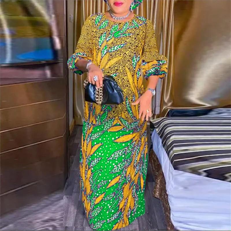 Женские платья больших размеров с круглым вырезом и коротким рукавом с принтом