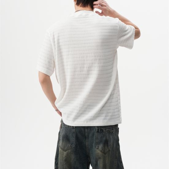 Мужская футболка с круглым вырезом и коротким рукавом, с 3D-полосатым жаккардовым узором, однотонная свободная летняя повседневная футболка