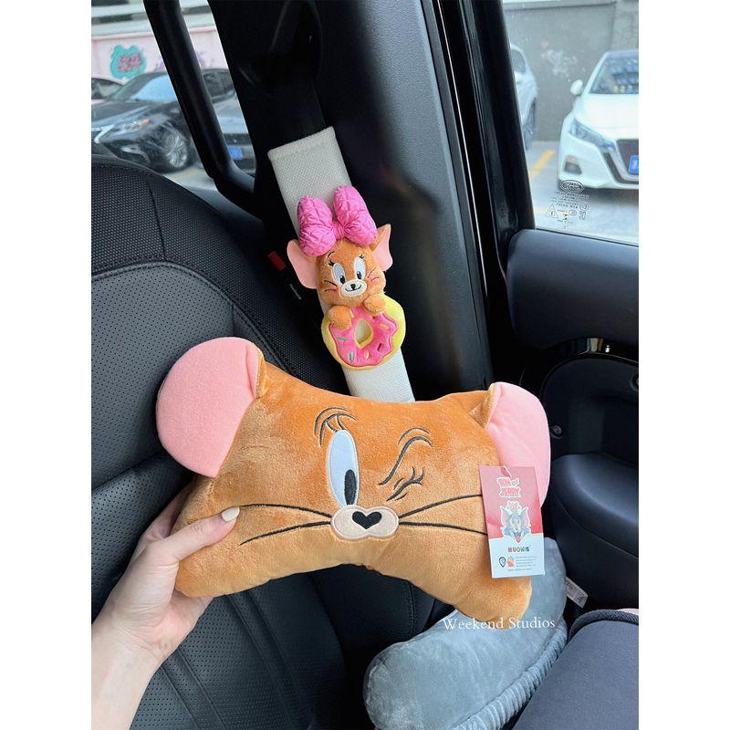 Tom and Jerry Plush Toy Car Seatbelt Shoulder Pad Car Seat Headrest Decoration New Car Gift