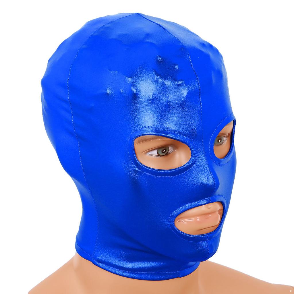 Полнолицевая маска унисекс для взрослых, блестящий латексный головной убор с открытым ртом и капюшоном, костюм для ролевых игр