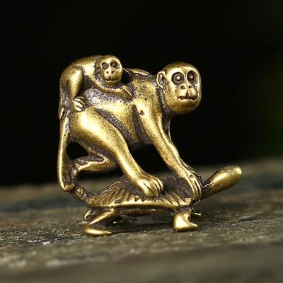 Антикварные бронзовые черепахи, несущие обезьян, миниатюрные фигурки, настольные украшения, аксессуары, медные забавные детские подарки