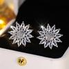 Exquisite White Cubic Zirconia Sunflower Stud Earrings For Women Luxury Gold Color Wedding Earrings Party Jewelry Gifts