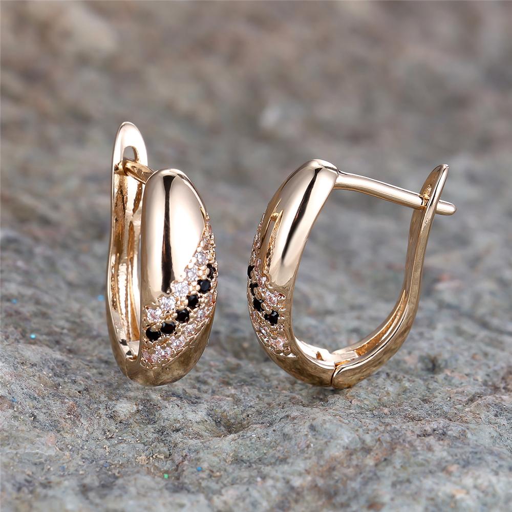 1 пара элегантных золотистых сережек-капель для женщин, простые серьги-кольца с черным цирконием, винтажные ювелирные изделия, подарок