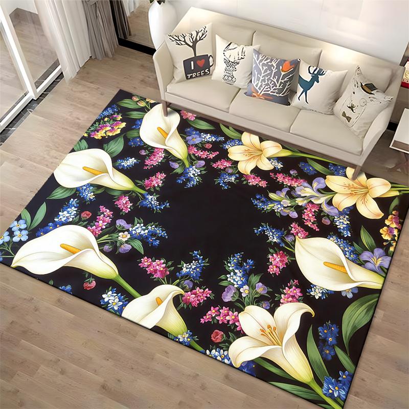 Floral Pattern Carpet with Calla Lilies and Colorful Flowers Design Suitable for use as an anti-slip for living room bedroom sofas