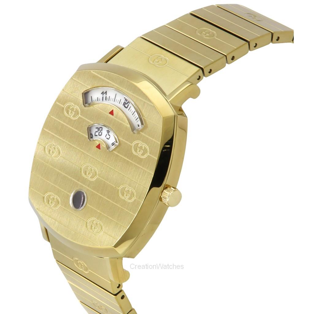 Gucci Grip Gold Tone Нержавеющая сталь Золотой циферблат Кварцевые часы YA157409 Унисекс