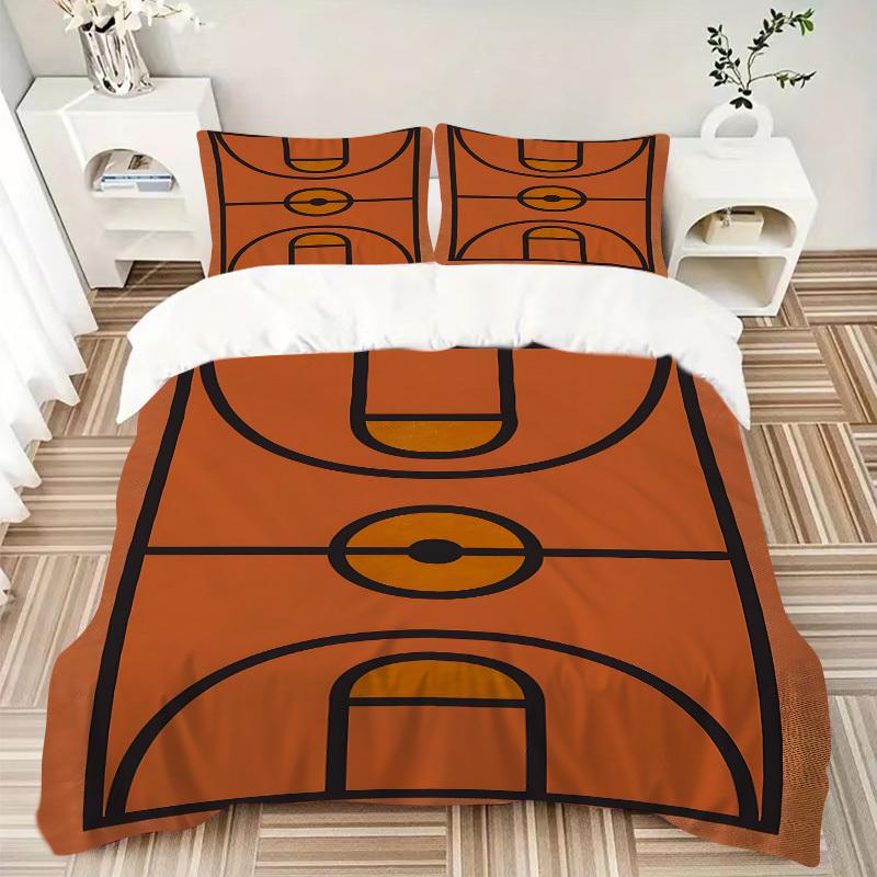 3pcs Basketball Court Bedding Set, Includes Without Pillow Inserts, Soft Comfortable Bedding Set,All-Season Use a0924051
