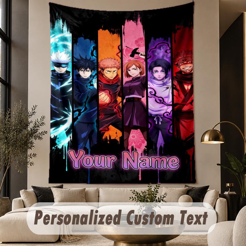 Custom Text Printed Tapestry Jujutsu Kaisen Pattern Large Wall Hanging Indoor Room Decor