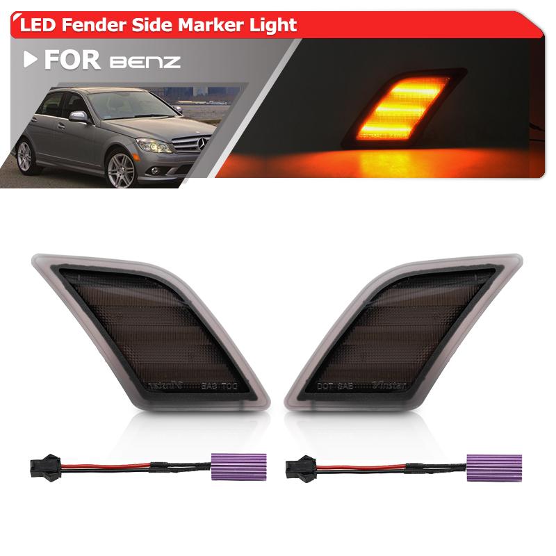 2x Smoked Amber/White LED Side Marker Lights For Benz C-Class W204 Pre-LCI C250 C300 C350 C63 AMG 2008-2011 SL65 AMG 2005-2007