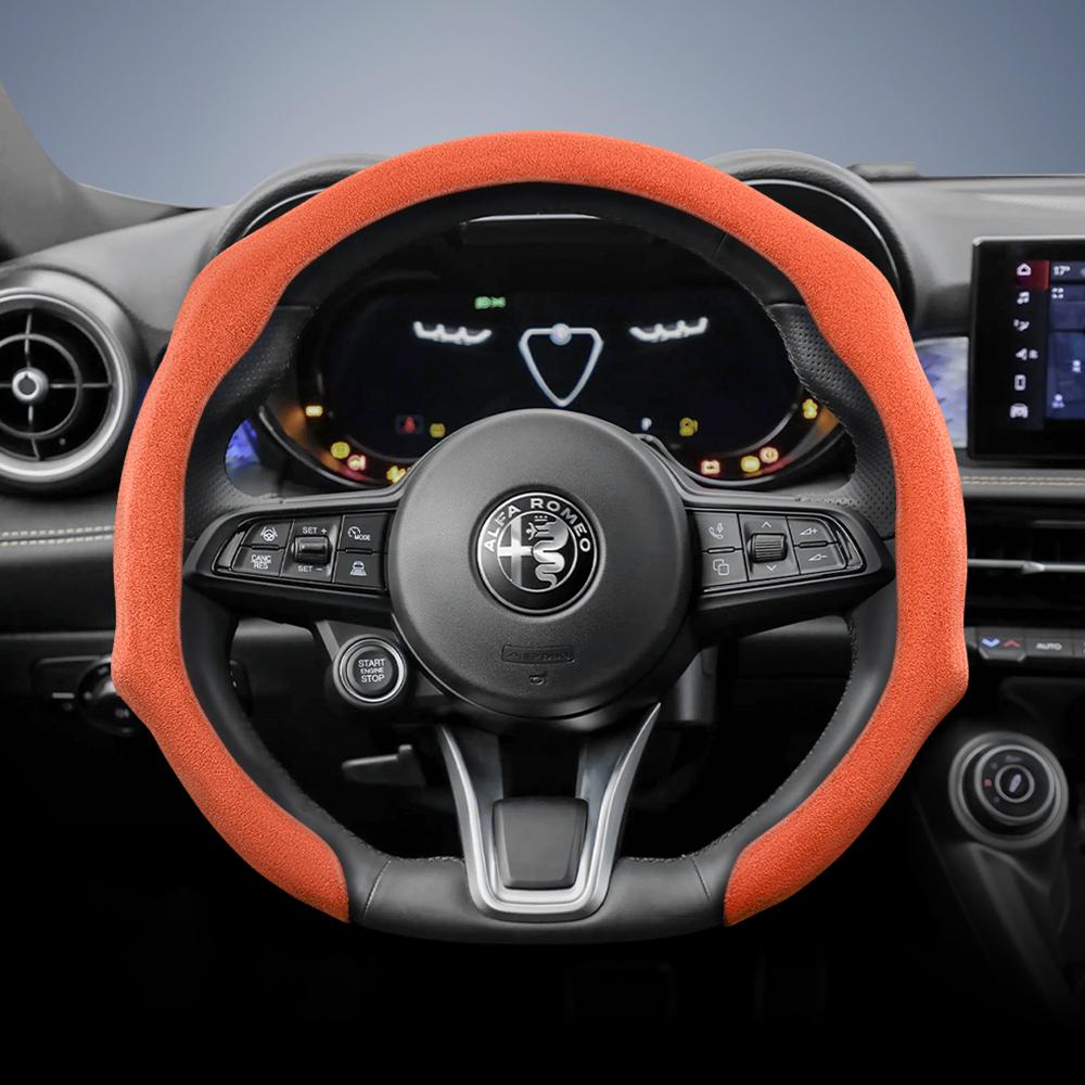 IMKC9 Suitable for Alfa Romeo Premium Suede Snap-On Steering Wheel Cover, Non-Slip and Durable Giulia 952 Stelvio 949 147 Mito Giulietta Tonale 965