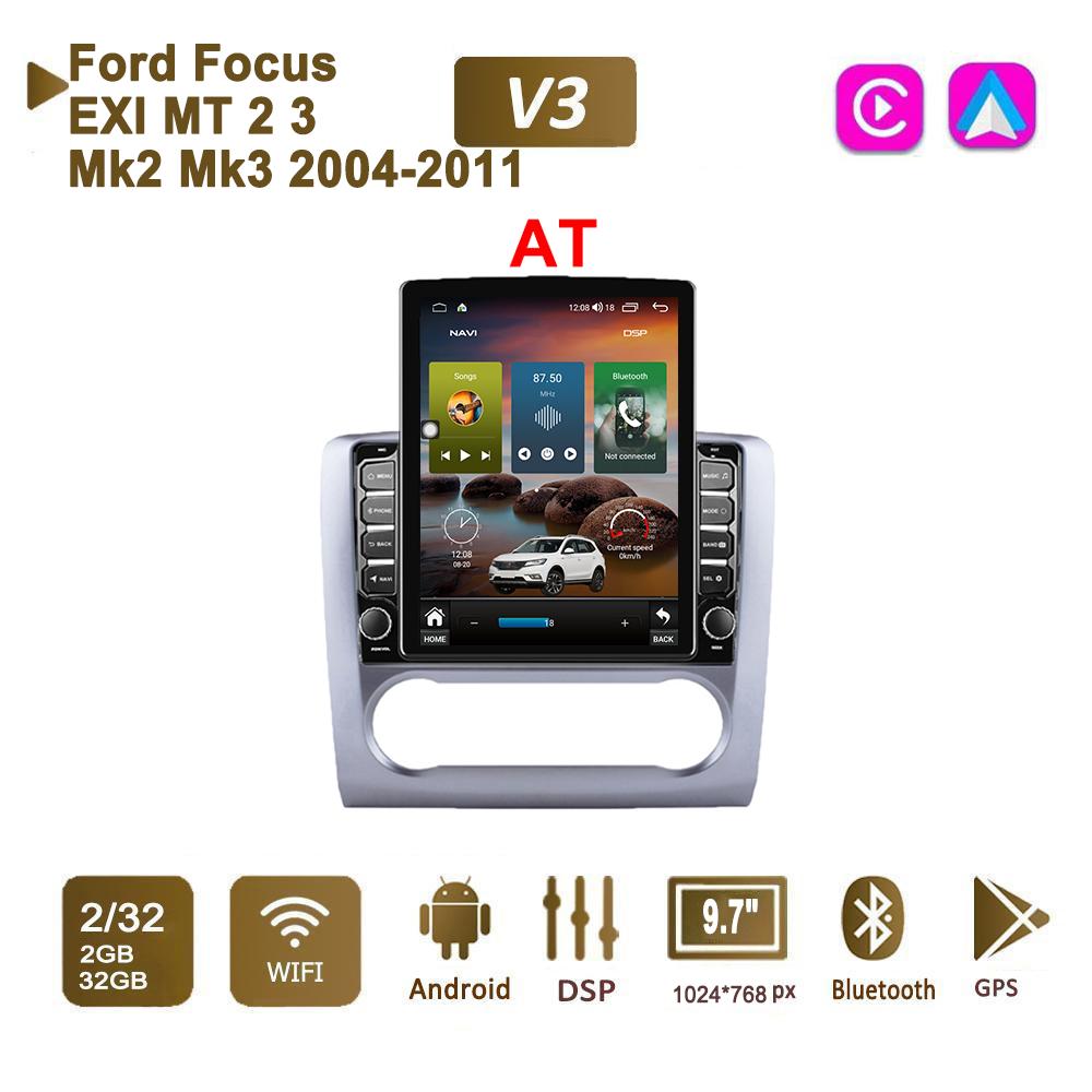 9,7-дюймовый автомобильный радиоприемник на базе Android для Ford Focus EXI MT 2 3 Mk2 Mk3 2004-2011 2 DIN Tesla с вертикальным экраном Carplay Авторадио Мультимедийный плеер 2 + 32 ГБ