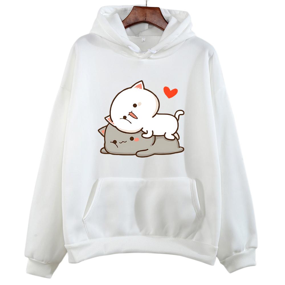 Peach Cat Goma Mochi Cartoon Print Hoodie Kawaii Cartoon Women's Clothing Femme Korean Style Sweatshirt Harajuku Hoody Female