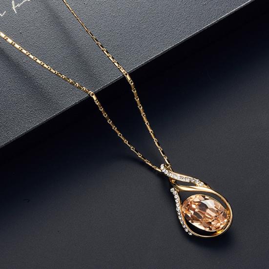 Женщины горный хрусталь овальный искусственный кварц кулон серьги-гвоздики ожерелье комплект ювелирных изделий