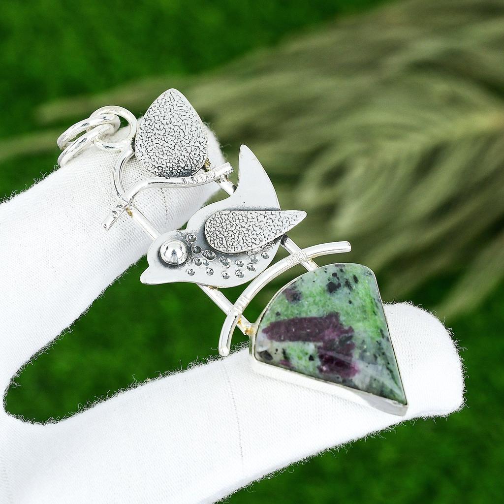 Natural Ruby Zosite Gemstone Pendant Handmade 925 Sterling Silver Indian Jewelry