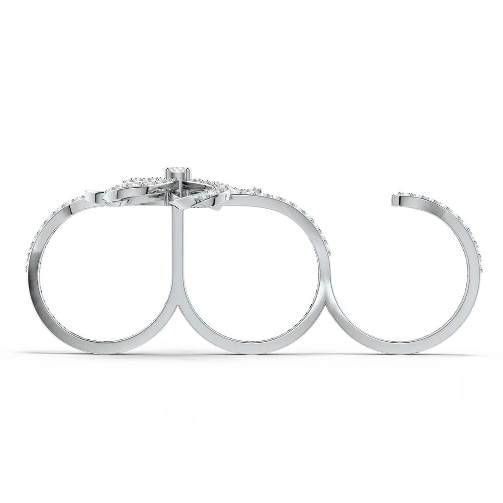 Задорное и игривое кольцо-заявление на три пальца из стерлингового серебра 925 пробы с дизайном ленты, украшенное муассанитом цвета D