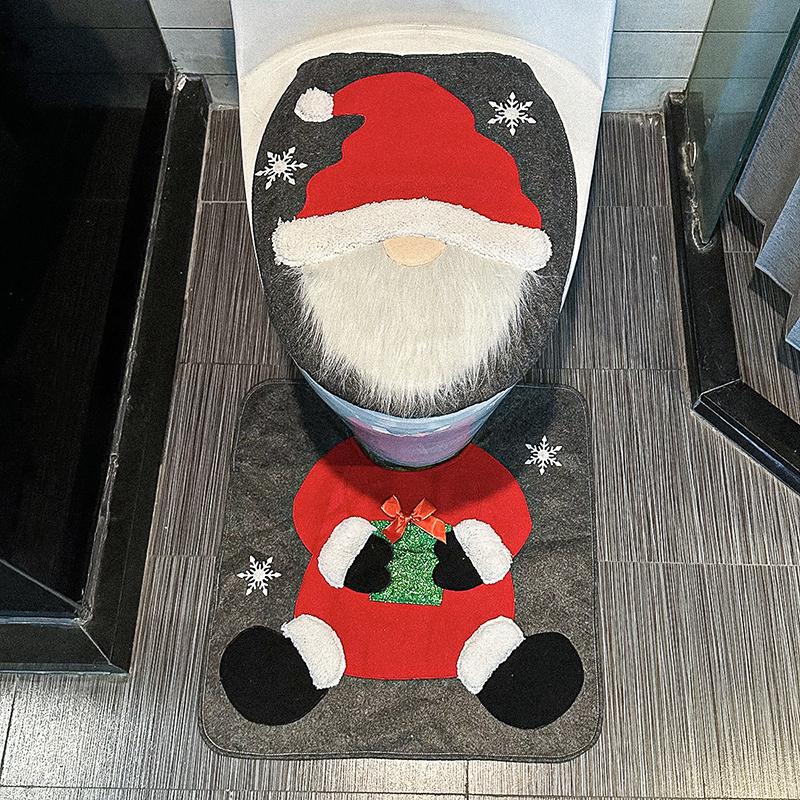 2PC/Set Santa Toilet Seat Cover Christmas Decorations Rug Set Christmas Mats Creative Red Green Gift Multiple Options Available